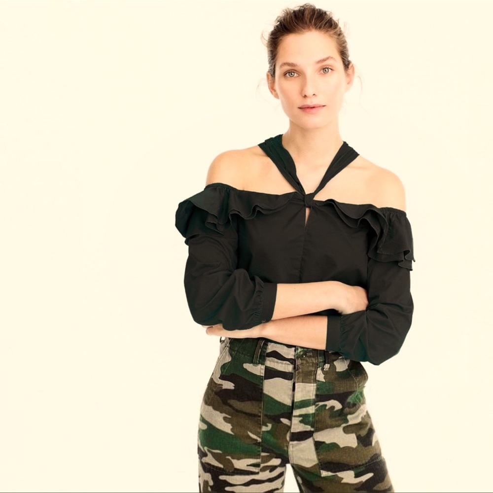 J. Crew Off-the-shoulder tie-neck top